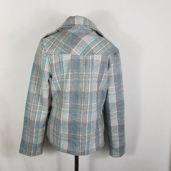 Maurices Button Front Multicolor Plaid Wool Hooded - Picture 3 of 8